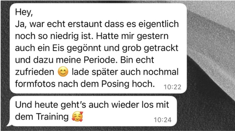 WhatsApp-Nachricht: super zufrieden nach dem Urlaub, Gewicht niedriger als je zuvor