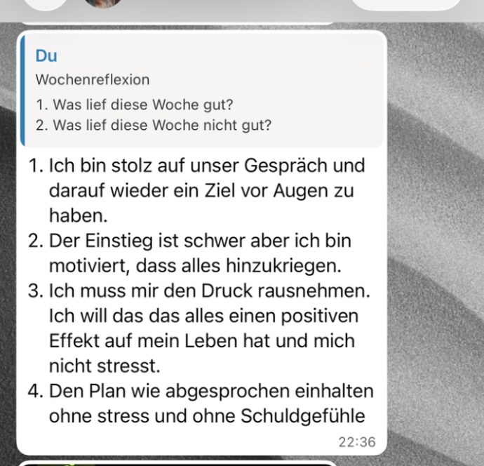 WhatsApp-Nachricht: Wochenreflexion einer Kundin