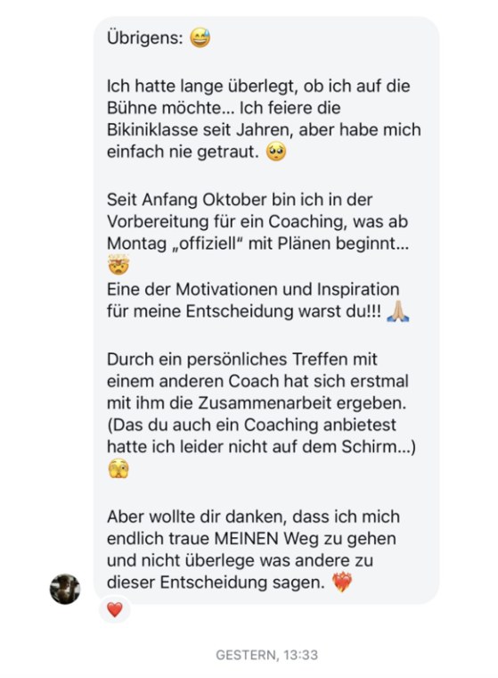 WhatsApp-Nachricht: Motivation für den Weg auf die Bühne