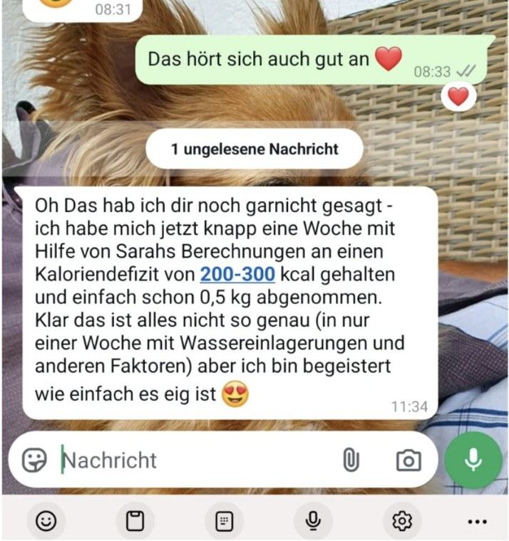 WhatsApp-Nachricht: 0,5 kg in der ersten Woche