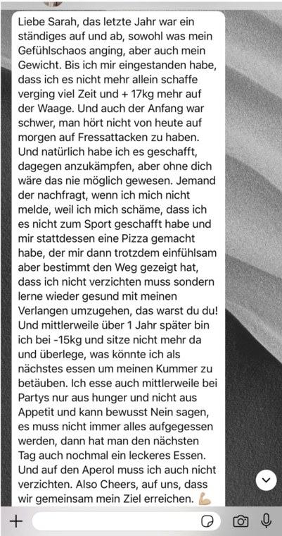 WhatsApp-Nachricht: minus 15 kg nach einem Jahr